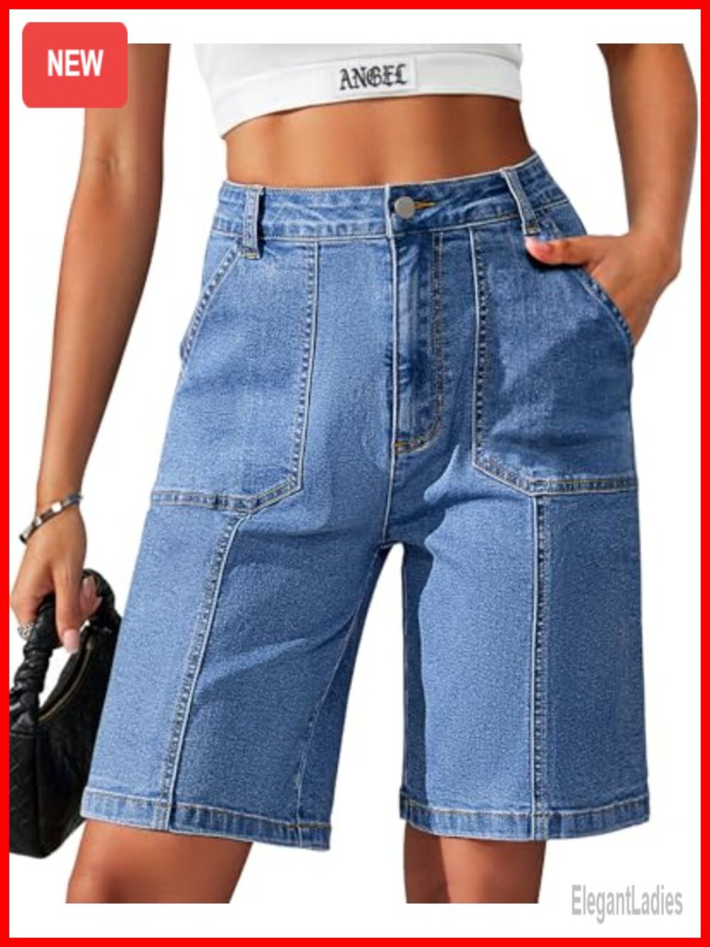 Women's Bermuda Shorts Knee Length Denim Cotton Blend Stretchy Casual with